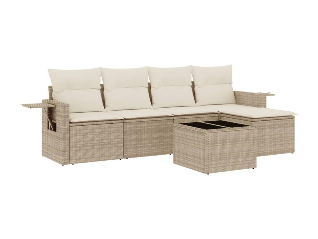 Garden furniture set with cushions, 6 pieces, beige woven resin DQSG12199