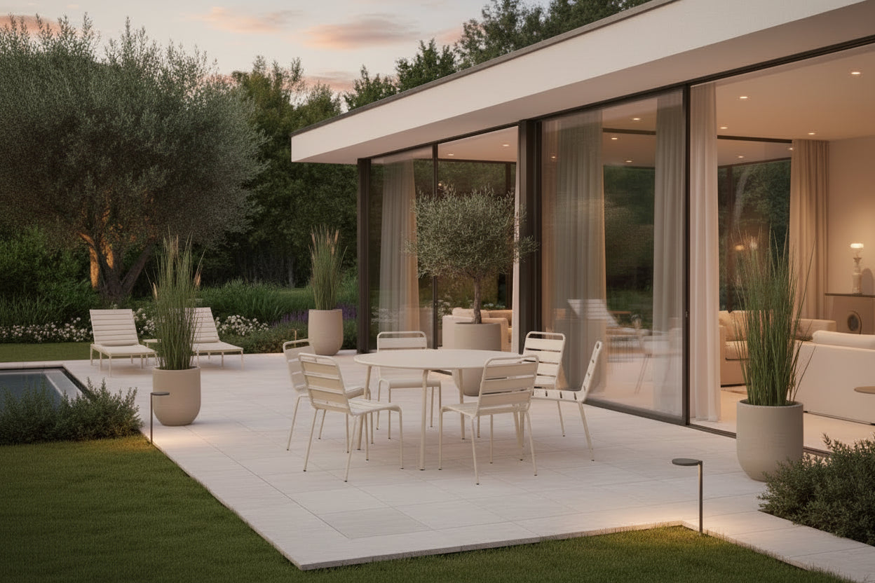 Round garden table and 6 chairs in ivory metal - Dekonao XLMZ30314