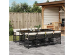 9-piece garden dining set with cushions, black resin wicker QNJC85598