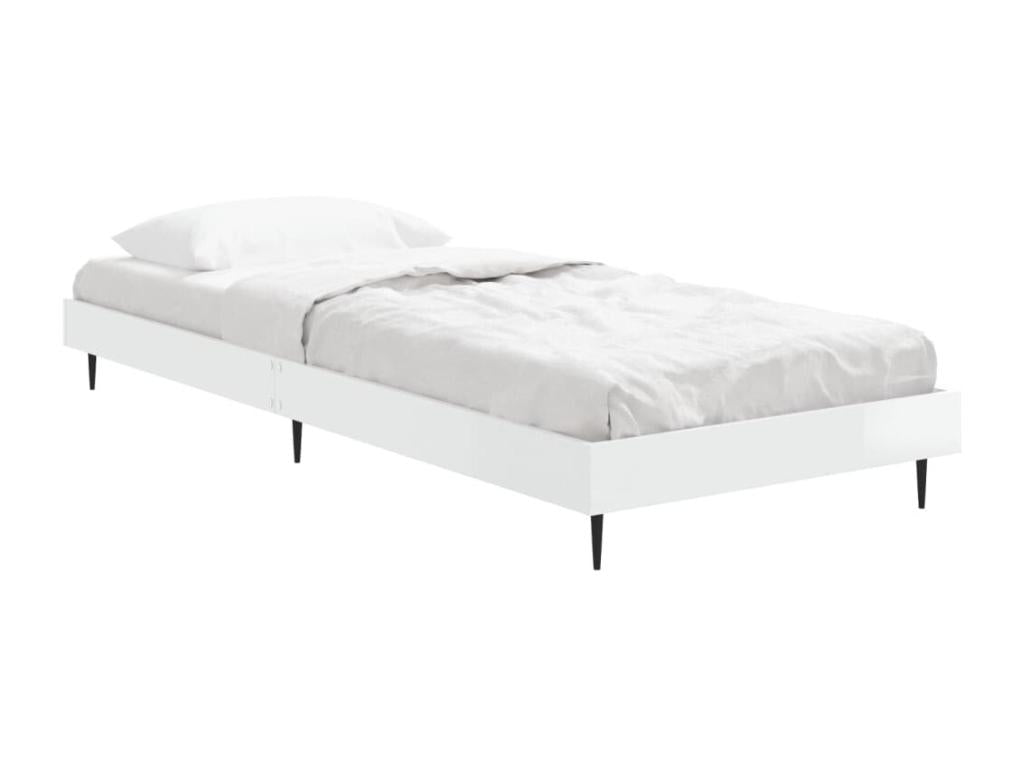High-gloss white bed frame 75x190 cm engineered wood ULSV09006