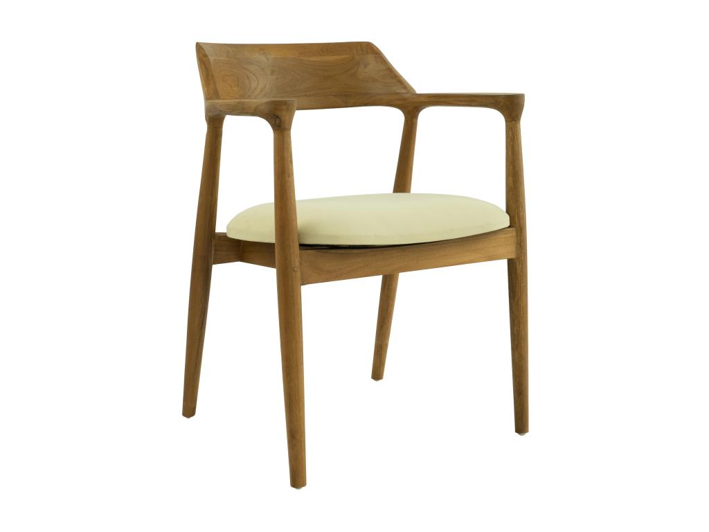 Chair with teak and fabric armrests - Natural and cream - Nobellea XDEQ64658