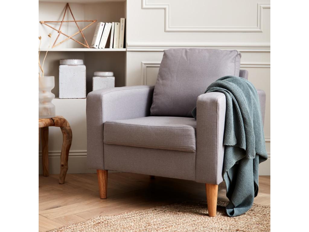 Scandinavian armchair in light grey fabric - Dekonao - Fixed 1-seater sofa with right-hand side and wooden legs TEVL56088