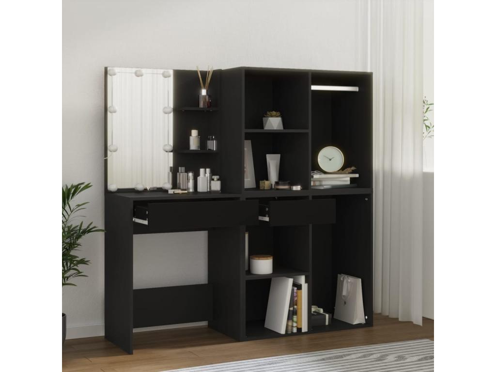 LED dressing table with black engineered wood cabinets IEGZ10984