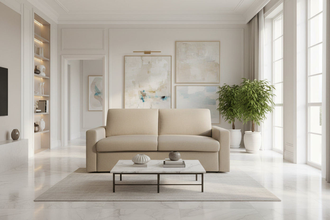 Nobellea Convertible Sofa Bed h20 cm in Waterproof Fabric T13 192 cm matte - 140x197 beige QBST54686