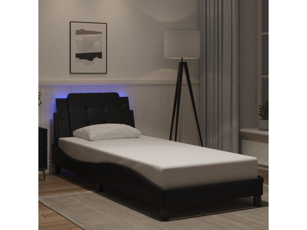 Bed frame with LED lighting, mattress not included, black, 80x200 cm QZMB15415