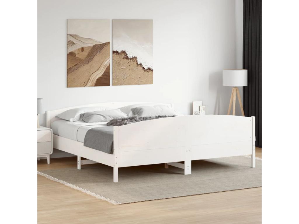 White bed frame and headboard 180x200 solid pine wood UUUH58731