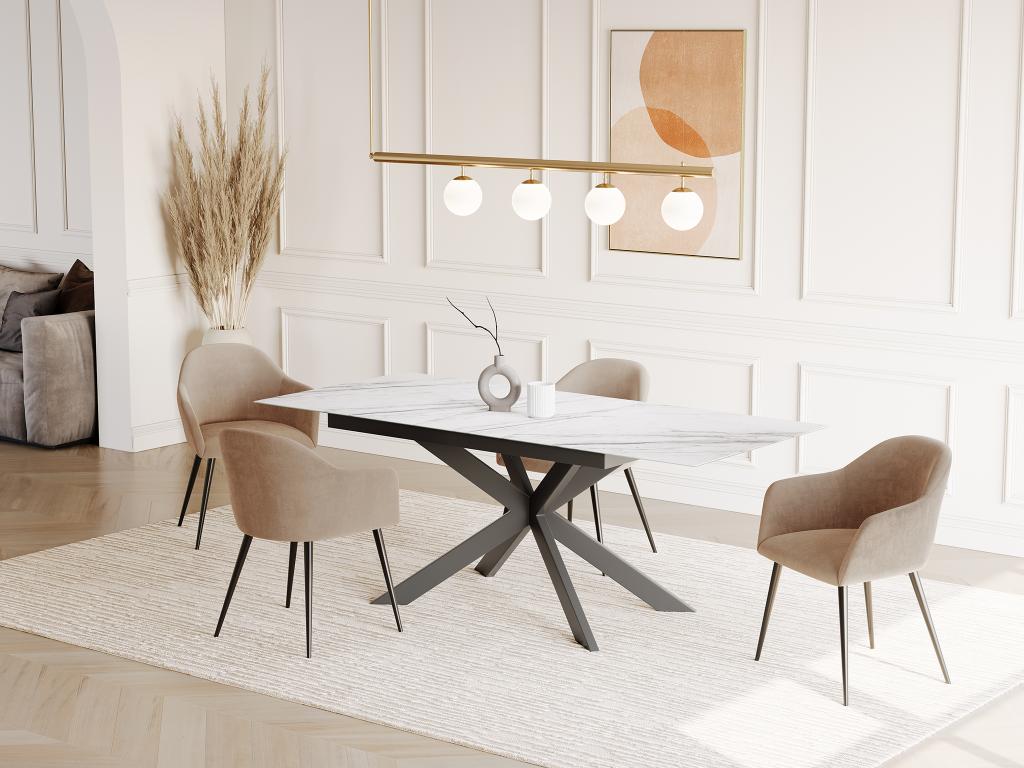 Nobellea Extendable Dining Table - Seats 6 to 8 - Ceramic/Tempered Glass - White Marble Effect by Nobellea CUXN80456