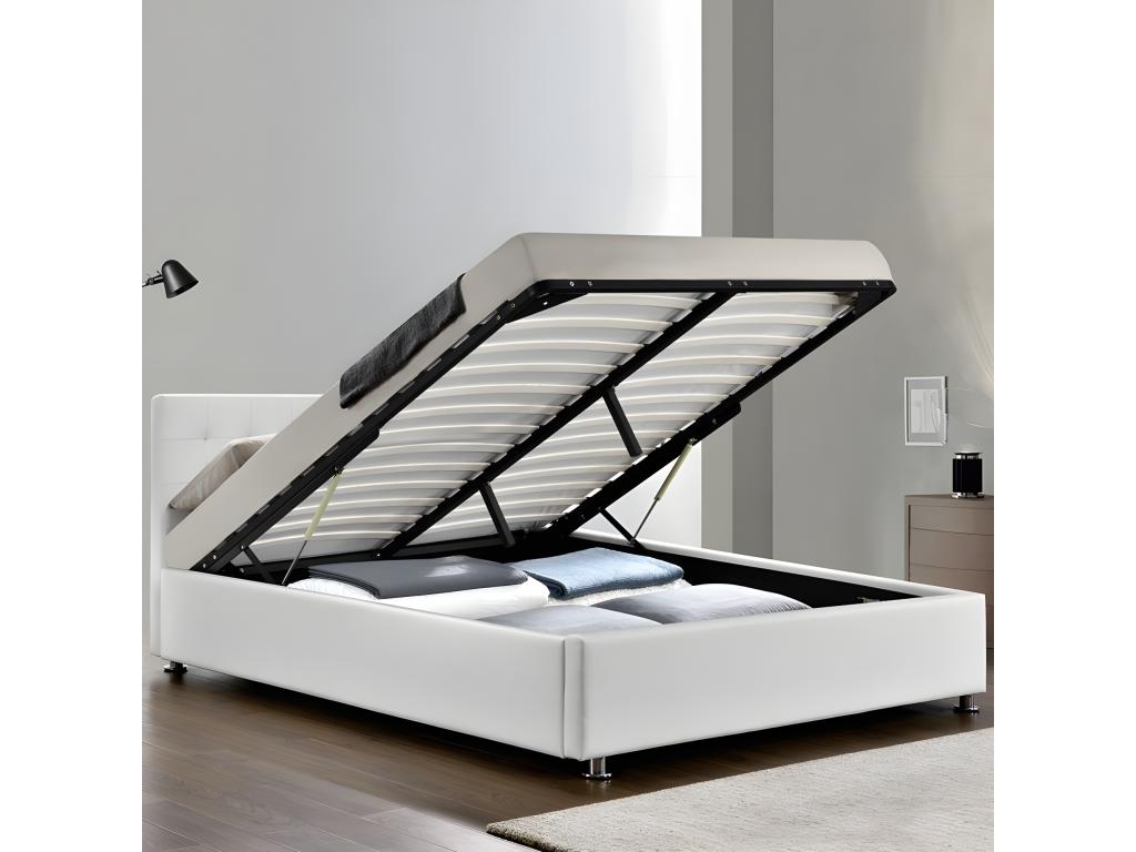 Complete Bed with Adjustable Slatted Base, Headboard, and Bed Frame by Nobellea - Colors - White - Sizes - 18 XFXD26855