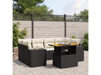 7-piece garden furniture set with cushions, black woven resin ELFC65717