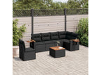 7-piece garden furniture set with cushions, black woven resin QVTJ59996