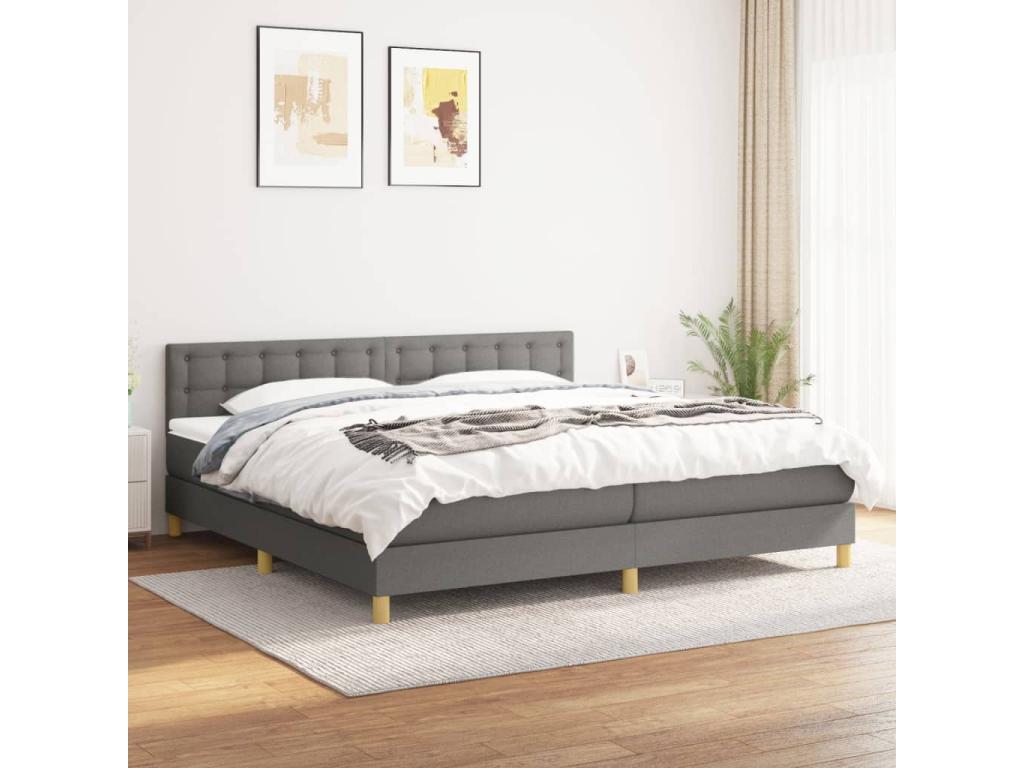 Upholstered bed base with mattress, Dark Grey, 200x200cm, Fabric AQBB76765