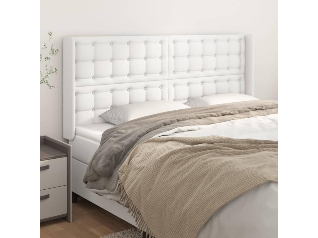 Headboard with wings, White, 183x16x118/128 cm, Faux Leather, YICP03260