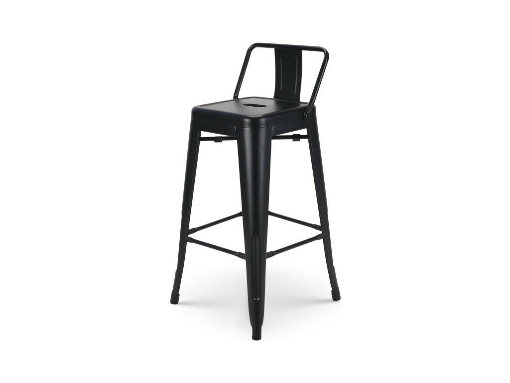 Set of 4 industrial-style matte black metal bar stools - With backrest - Height 66cm OQTC58930