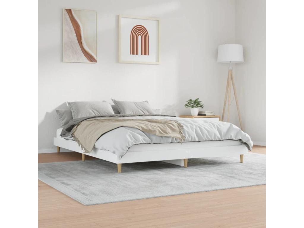 White engineered wood bed frame without mattress, 180x200 cm