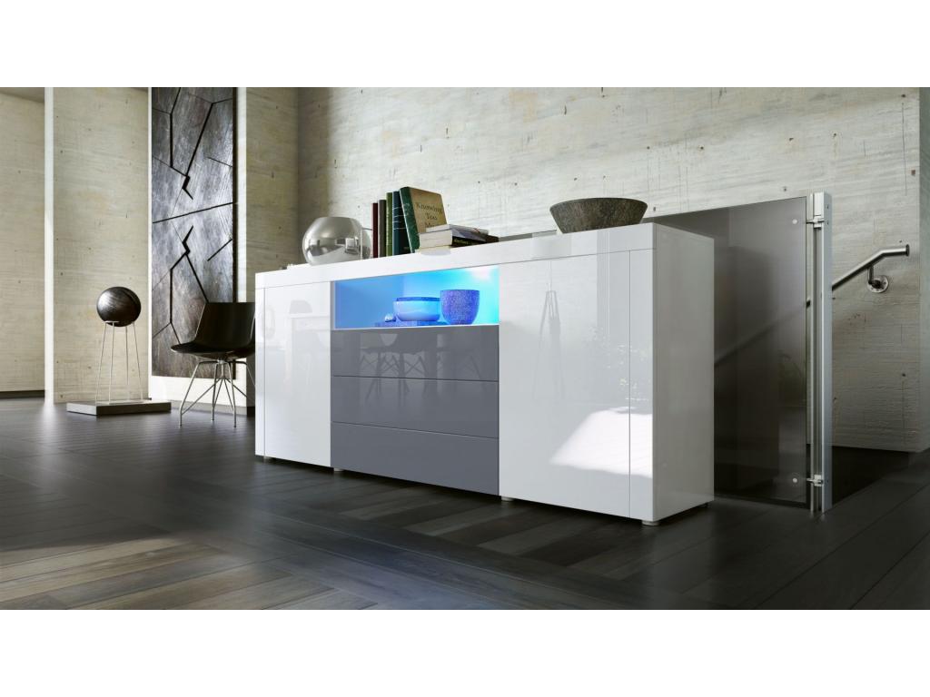 White and Grey Lacquered Buffet with LED Lighting 167 cm CJWU41856