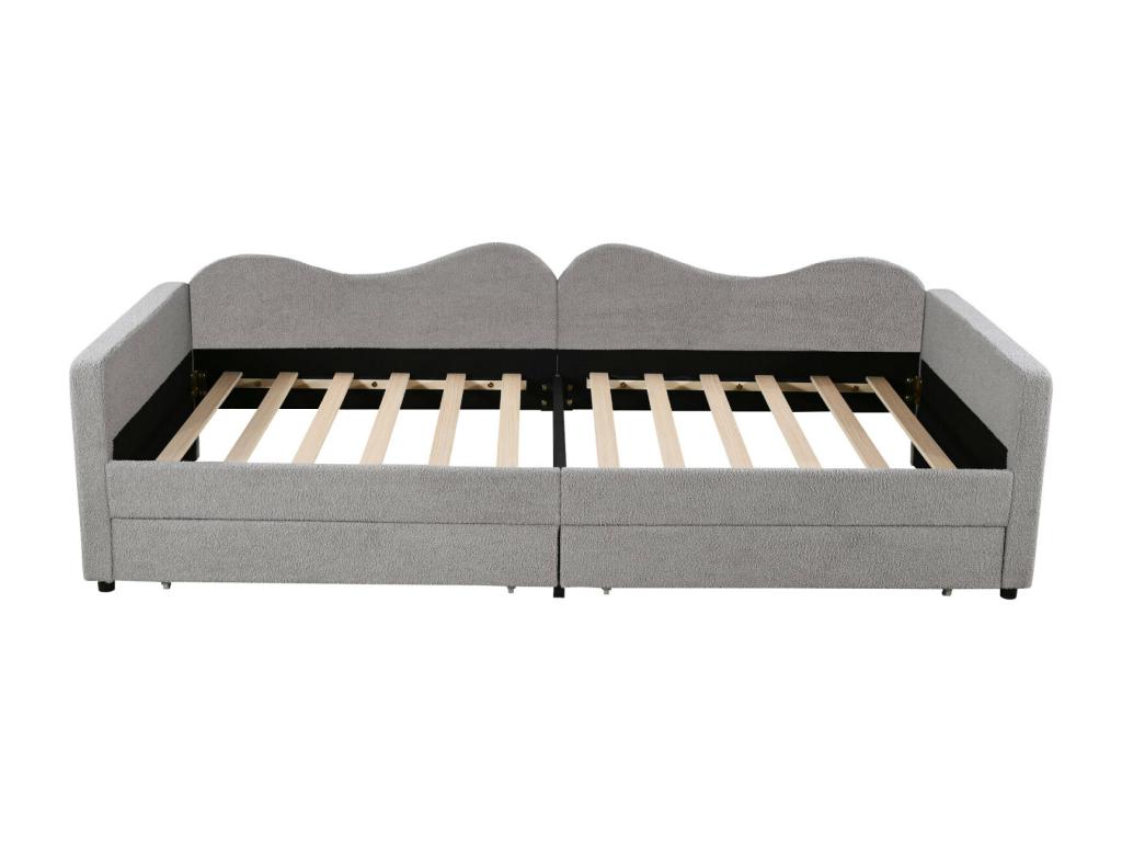 Single bed 90x200cm sofa bed with 2 drawers and slatted base by Dekonao in grey teddy bear fabric OZDD23316