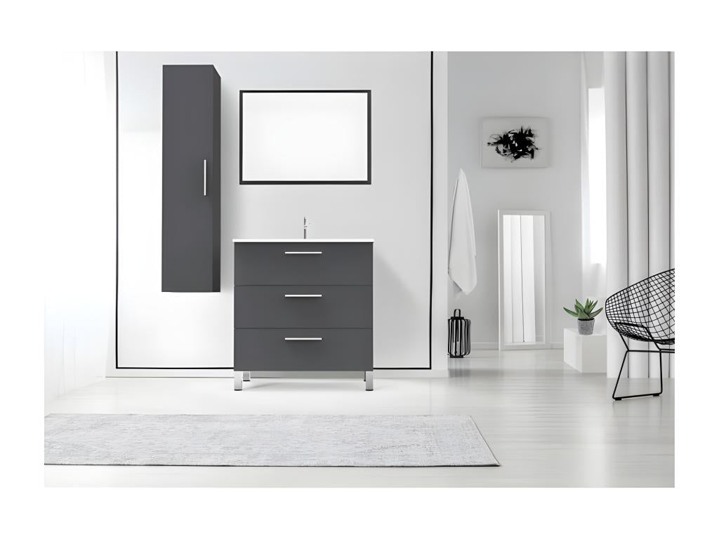 Vanity unit with 3 drawers, 80 cm, Mirror Grey - Dekonao - W 81 x D 46.5 x H 88 cm NKUG55504