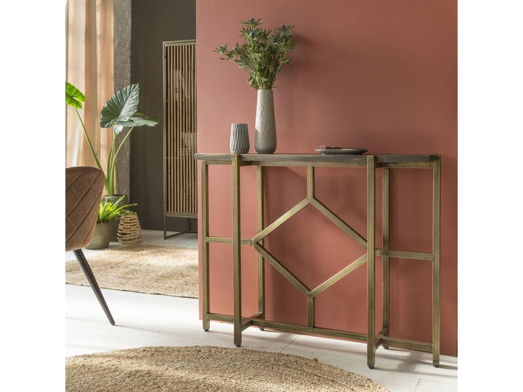 Nobellea XMZO11726 console table in mango wood and gilded metal