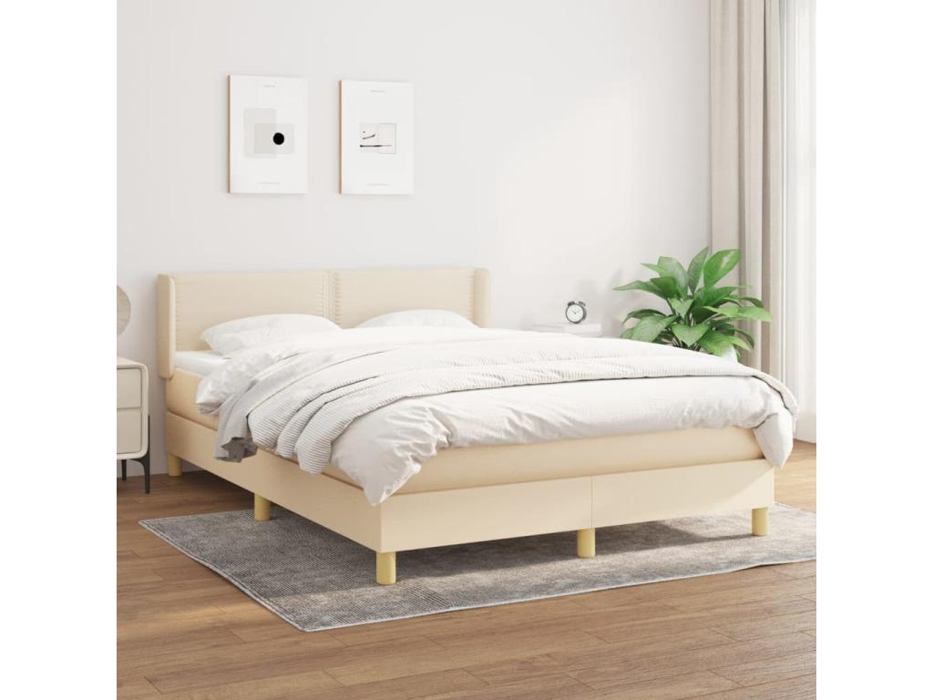 Upholstered bed base with mattress, Cream, 140x190 cm, Fabric OUSV45642