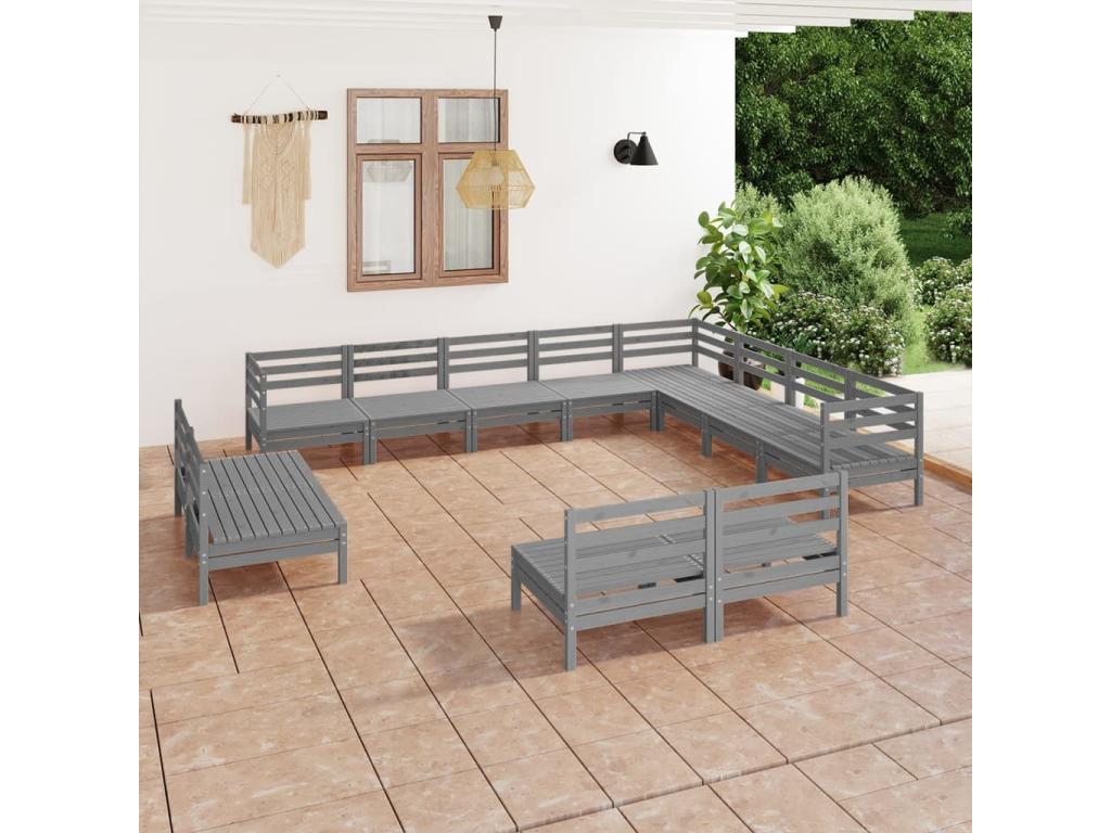 12-piece garden furniture set, solid pine wood, grey DQDQ81092