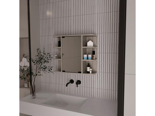 Dekonao melamine medicine cabinet with mirror and shelves, 50 cm x 60 cm x 19 cm, Grey/Silver OYEB64329