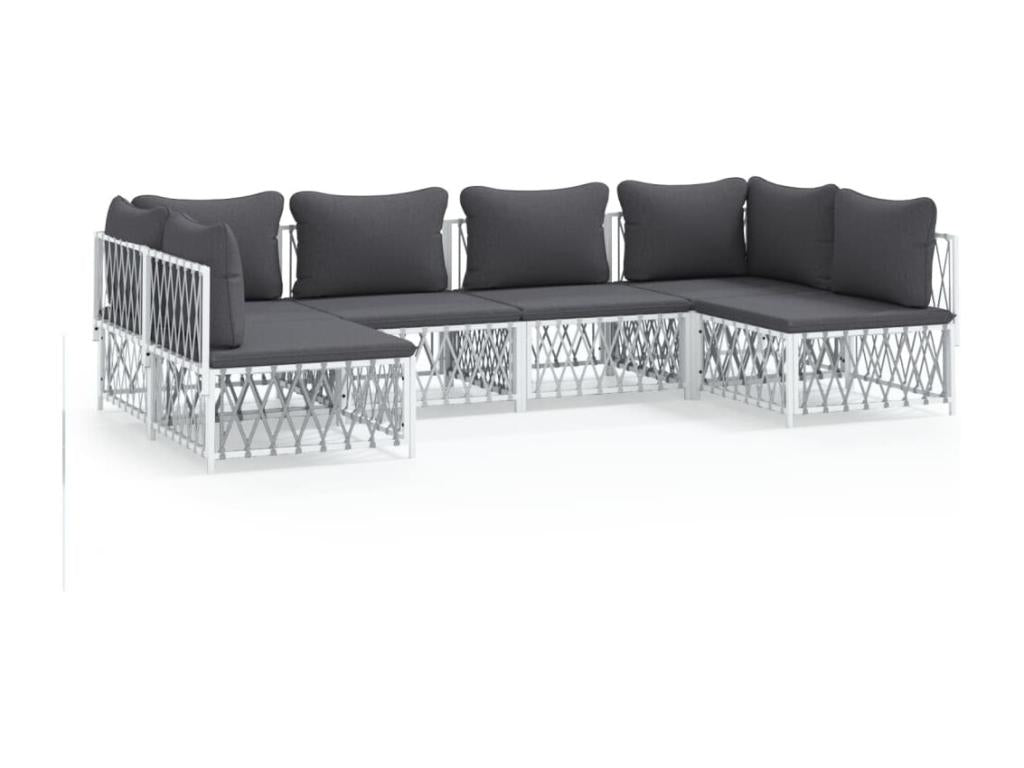 Garden furniture set with cushions, 6 pieces, white steel QUBX81803