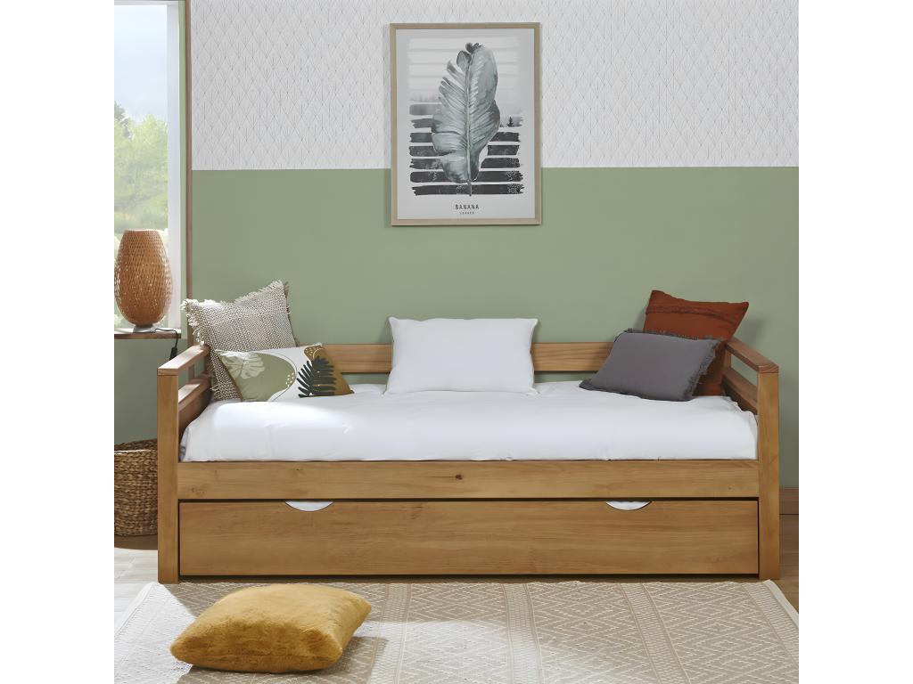 Pull-out daybed with 90x190 cm mattress, solid wood, Nobellea NVVW65172