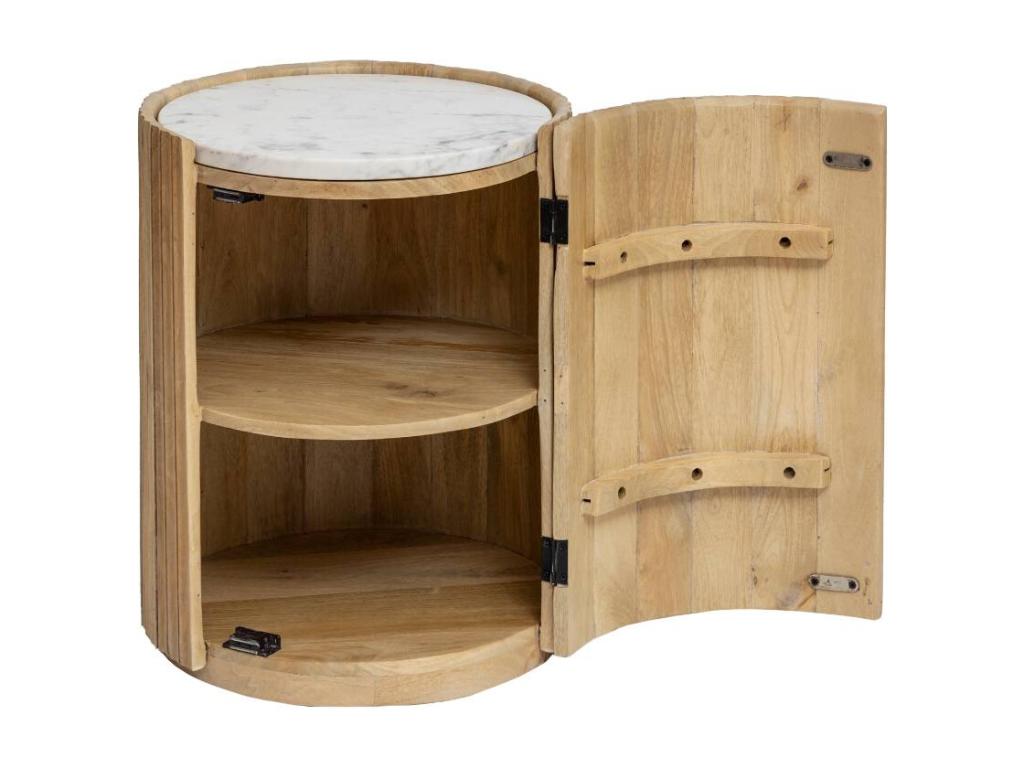 Nobellea TZKP13836 Mango Wood and Marble Bedside Table