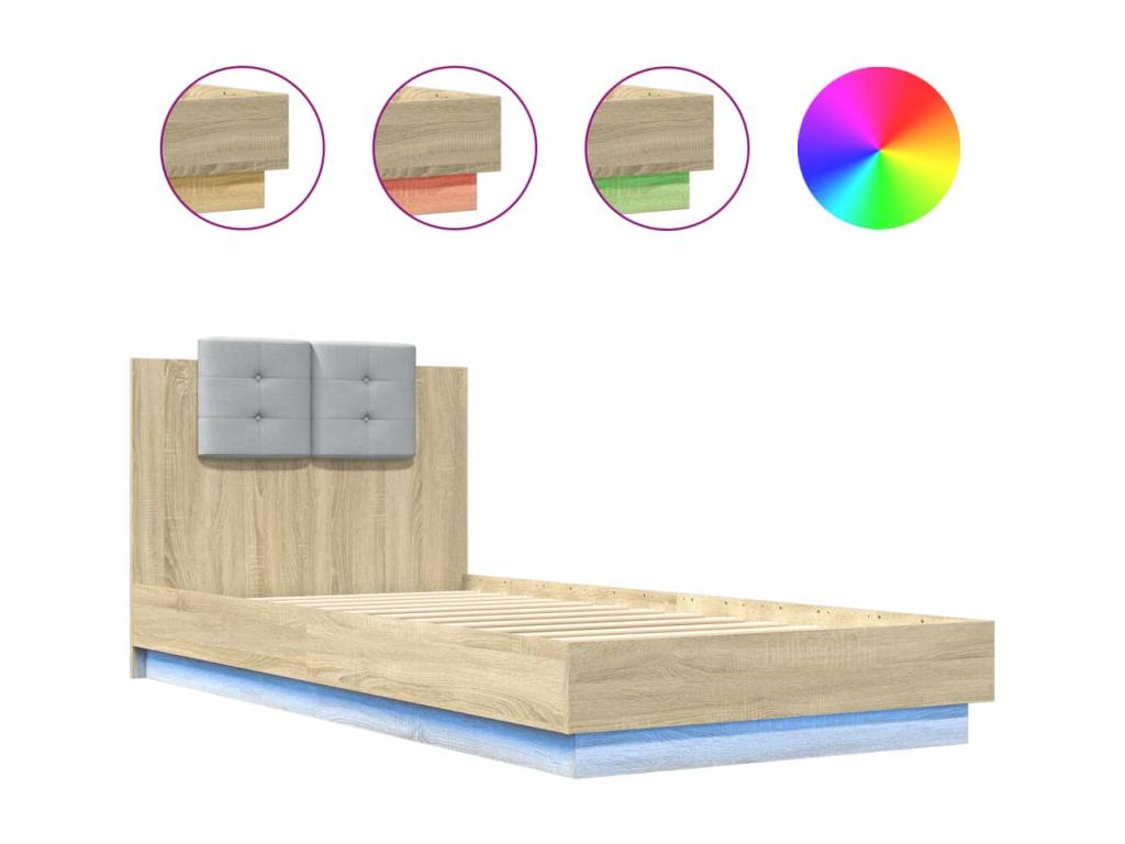 Bed frame, headboard and Dekonaoères LED oak Dekonao 100x200 OBCP98050