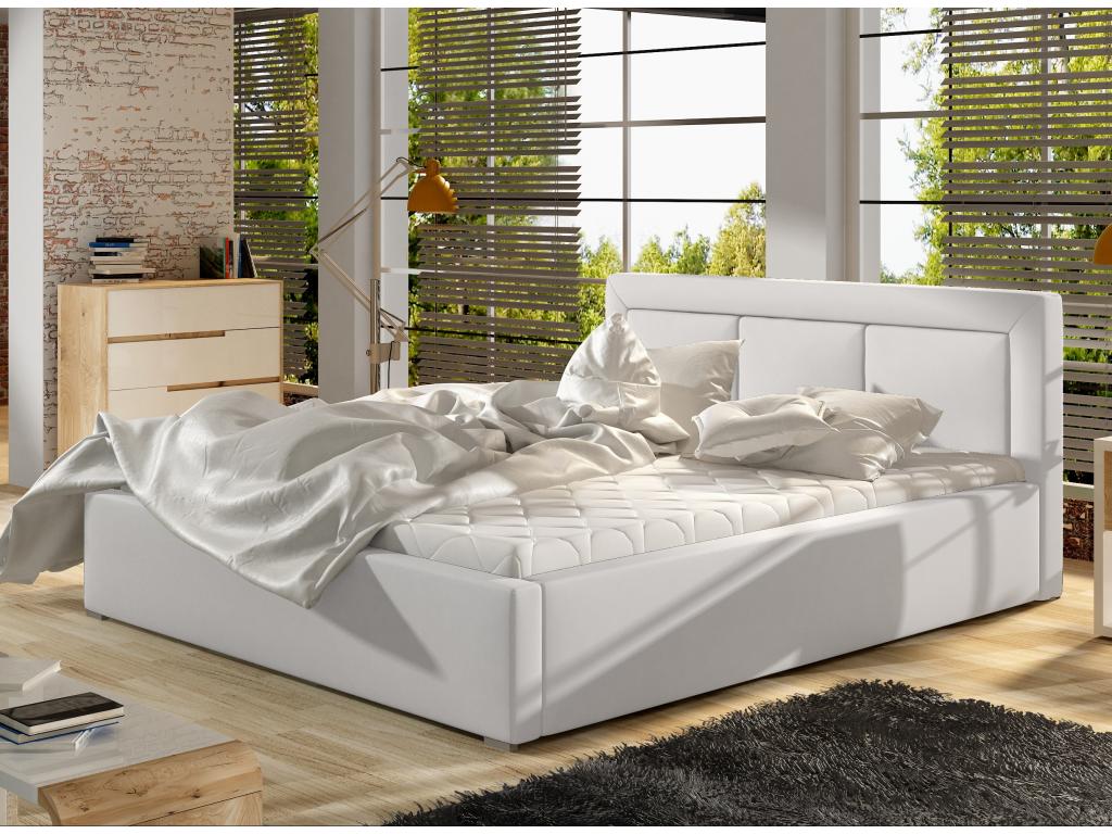Boisona Large Square Upholstered White Faux Leather Bed - 4 Sizes - 140x200 ZJON22525