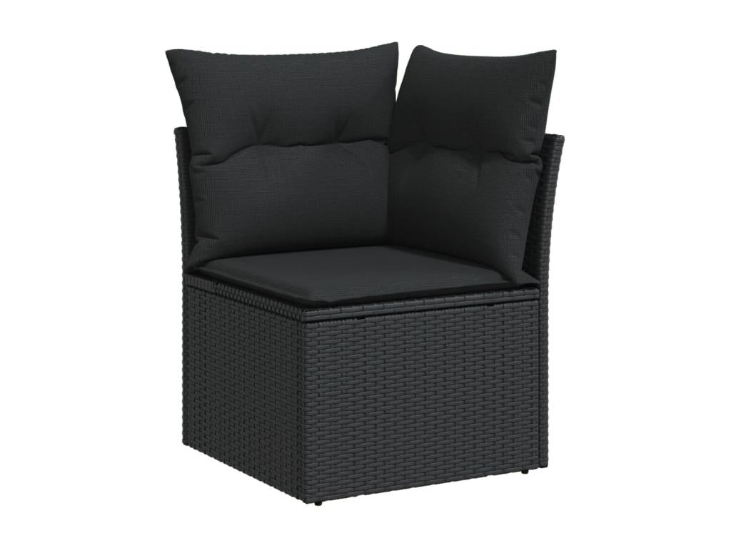9-piece garden furniture set with cushions, black woven resin KFSJ69788