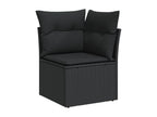 9-piece garden furniture set with cushions, black woven resin KFSJ69788