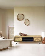 Dekonao - Industrial TV stand in recycled teak with Dekonao pattern and metal 160 cm VADJ35794