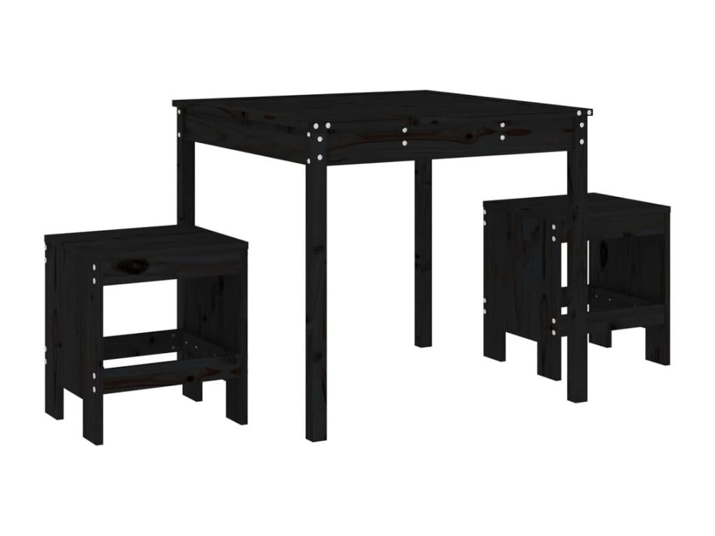 3-piece black solid pine wood garden bistro set OLOI43867