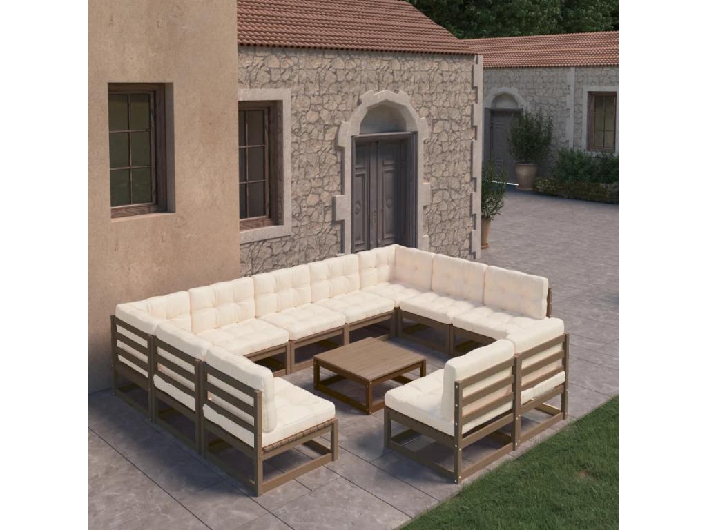 10-piece garden furniture set with cushions, honey brown, pine wood, UUPB34801
