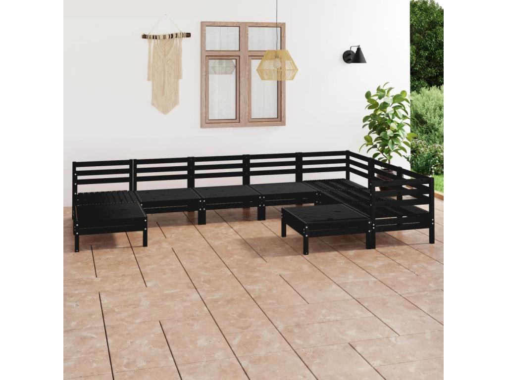 9-piece garden furniture set, solid pine wood, black, VCTR29931