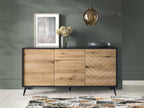 Nobellea 104 Chest of Drawers, Black - Light Oak, with Drawers and Doors, 3 Drawers, 77cm, DYUS59087