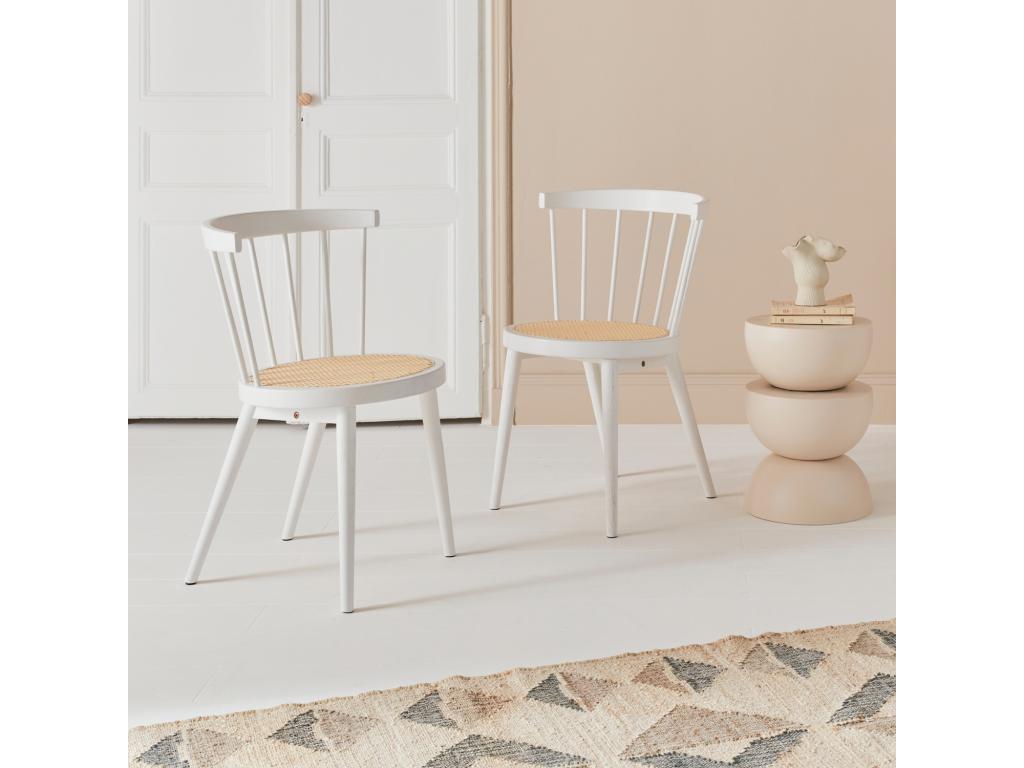 Set of 2 white wooden and cane chairs - Nobellea - W 54 x D 54 x H 76.5cm. WLBP65089