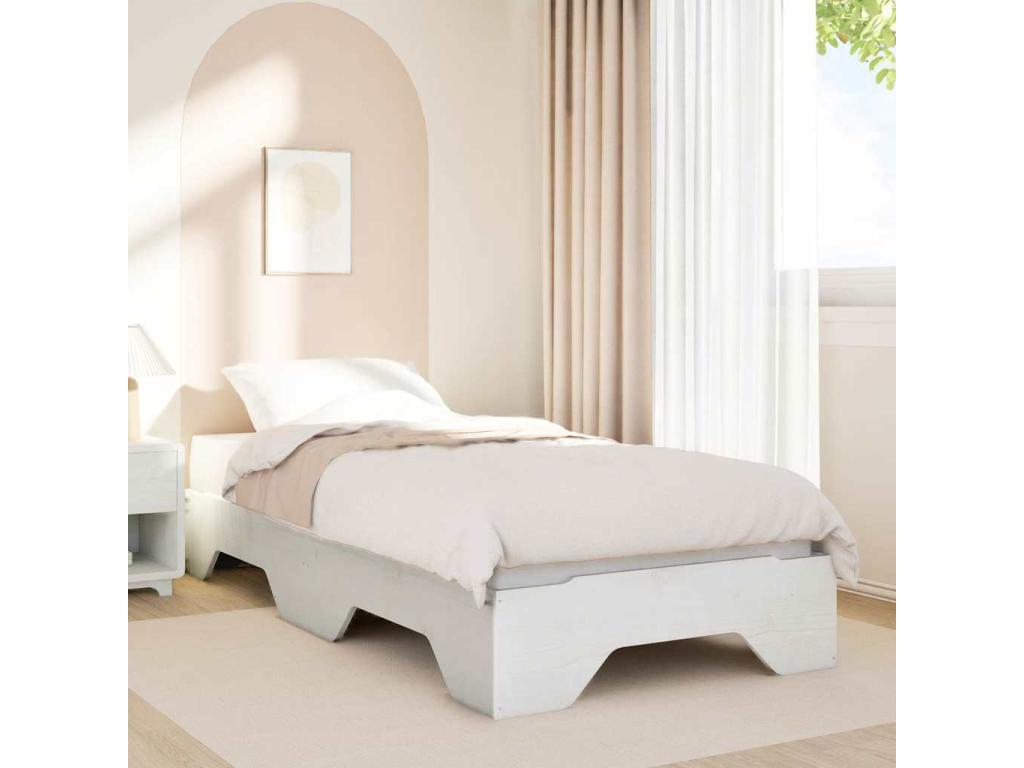 Stackable white bed frame without mattress, 100x200cm, solid wood EFNW06780