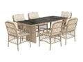 7-piece beige poly rattan garden dining set and cushions UHJT11289