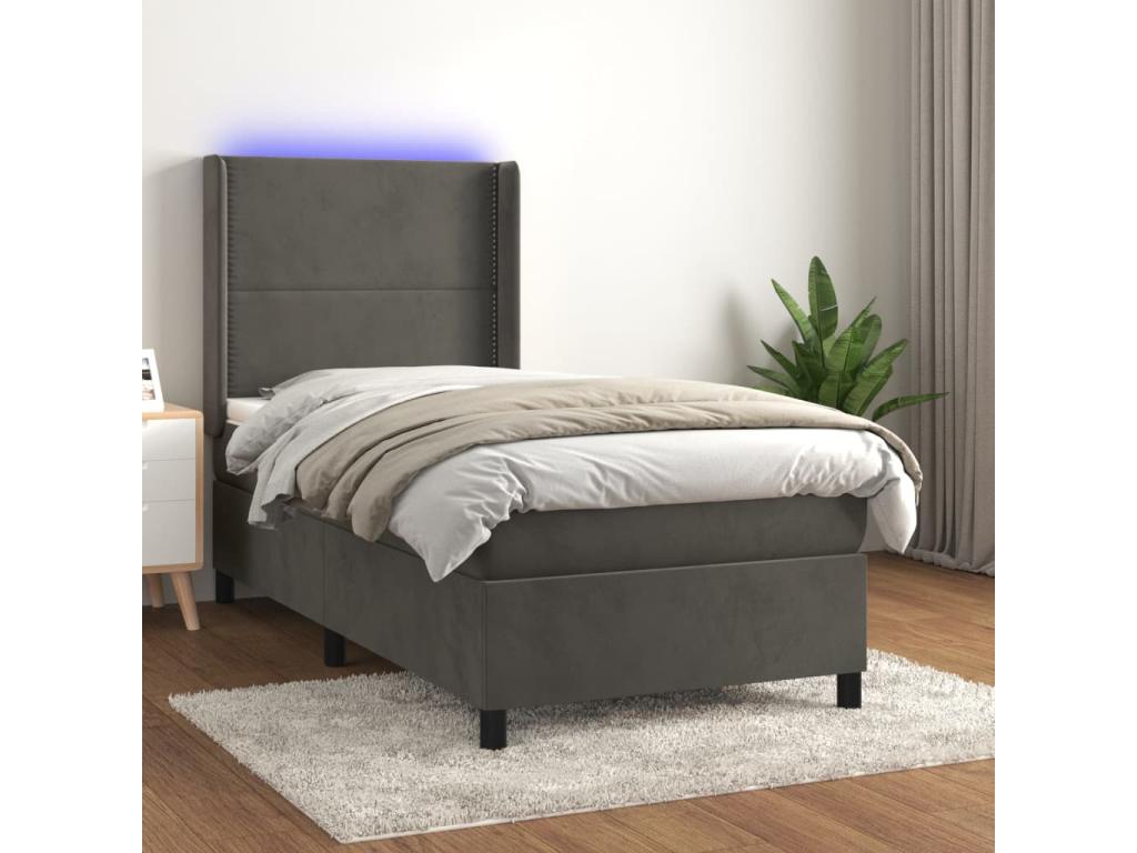 Nobellea bed base with LED mattress, dark grey, 90x200cm, velvet, LWVZ60865