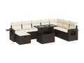 Garden furniture set with cushions, 9 pieces, brown woven resin, NRRH29105