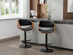 Set of 2 bar stools in faux walnut veneer and metal - Black and Dark Natural - Adjustable height - Nobellea UQIC93073