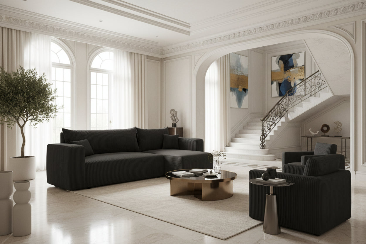 Boisona Corner Sofa Bed in Dark Grey Fabric UDJB69944