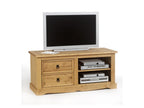 Dekonao Mexican style TV unit, 120 cm, with 2 drawers and 2 shelves, solid pine, waxed finish LBNQ52760