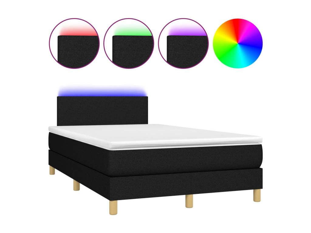 Upholstered bed base with mattress and LED lighting, black, 120x200 cm, fabric EMUT49347