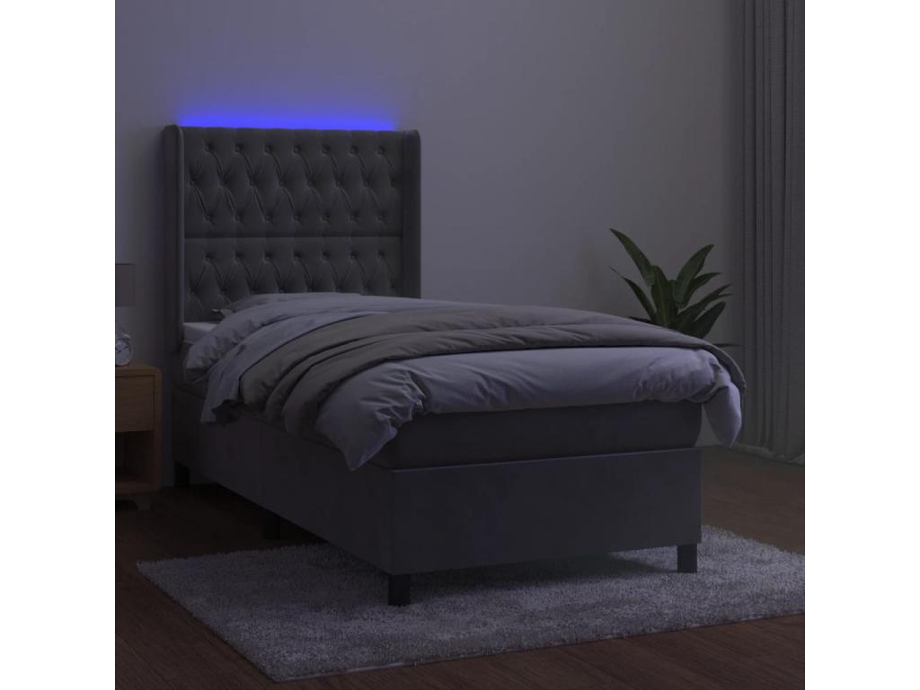 Nobellea bed base with LED mattress, light grey, 90x200cm, velvet, ZXMZ89023