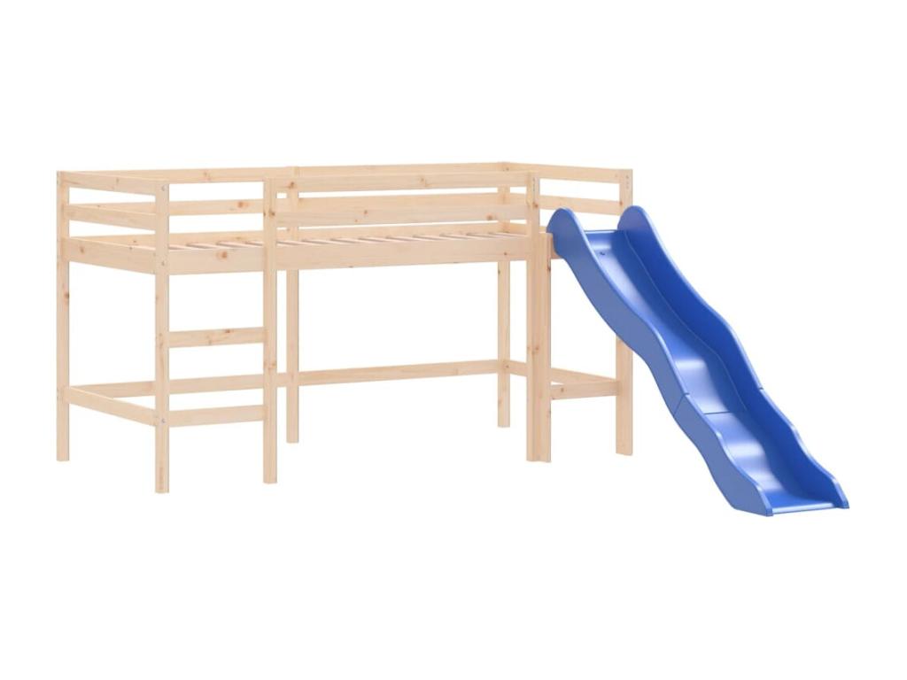 Children's loft bed with tower, mattress not included, blue, 80x200 cm, fixed, E50780