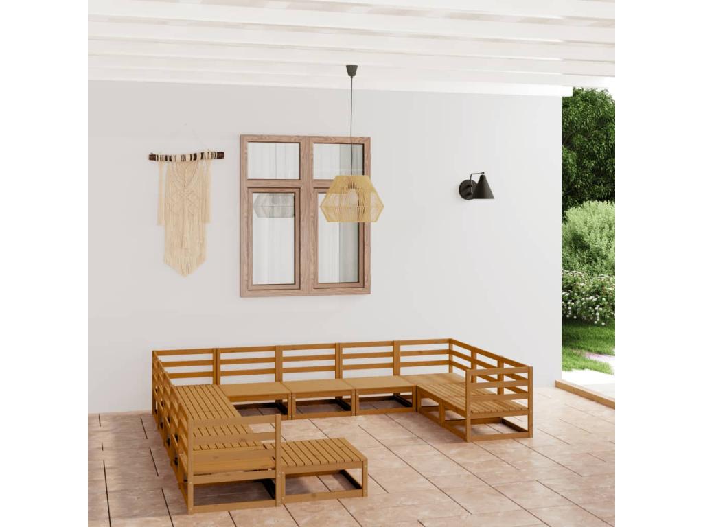 12-piece garden furniture set, solid pine wood NAWT51530