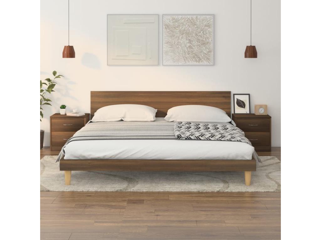 2-piece bedside tables, brown oak, 40x30x40cm, engineered wood, EXKC44116